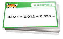 5th grade math cards on decimals - For math board games