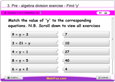 3 pre algebra division exercise find y