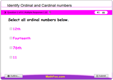 Identify ordinal and cardinal numbers