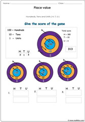 Place value exercise illustrated with arrows