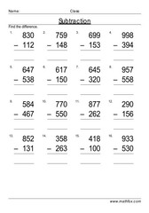 Subtraction 3 from 3 digit numbers